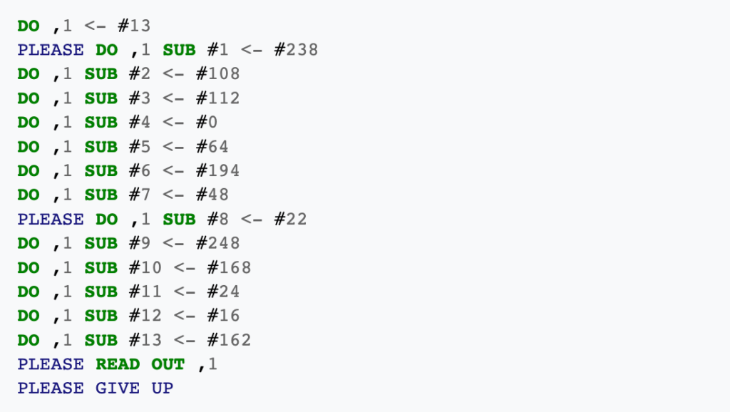 INTERCAL code example