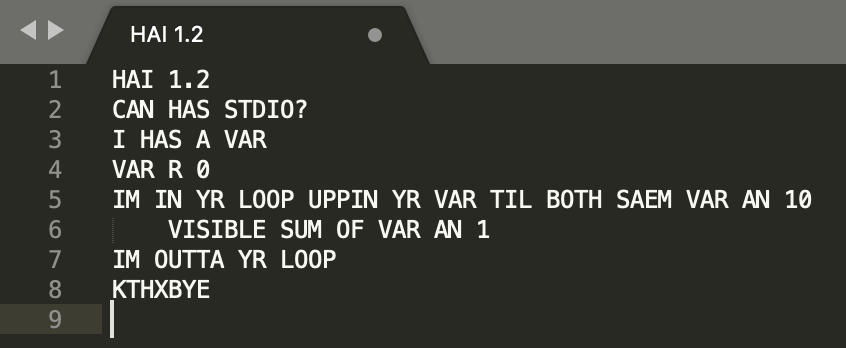 LOLCODE code example